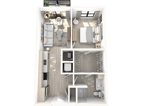 Floor plan for 1 bed, 1 bath, 663 sqft